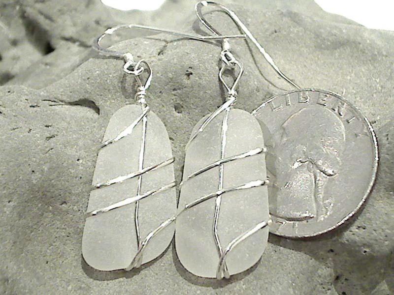 White Coral and Sea Glass Sterling Silver Earrings - Bits off the